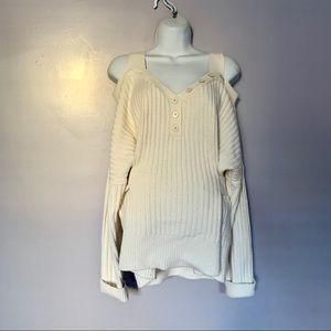 Derek Lam Ivory Cold Shoulder Ribbed Sweater Large